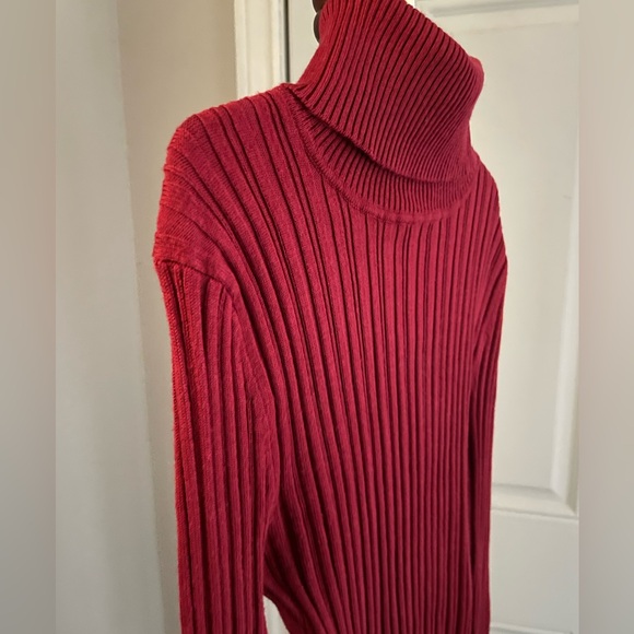 It’s Our Time Red Ribbed Turtleneck Top Stretch Fitted Long Sleeve - Picture 4 of 8
